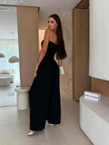 Solid Color One-Shoulder Cinched-Waist Jumpsuit