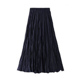 RUCHED PLEATED A LINE MIDI SKIRT_CWBMS0384
