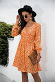 V-Neck Long-Sleeved Pinched Waist Short Dress