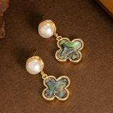 NATURAL COLORFUL ABALONE FOUR LEAF CLOVER EARRINGS_CWMM4332