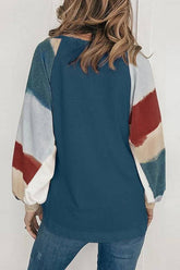 Women Color Matching Puff Sleeve Blouse_Cwtbll0578