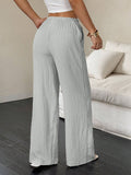 Solid-Color Textured Drawstring Wide-Leg Pants