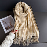 Chic Plaid Tassel Scarf Soft Cashmere Feel Wrap_ Cwasc03271