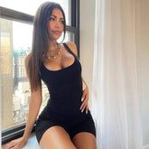 Solid Color U-Neck Slimming, Backless Jumpsuit