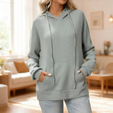 Waffle Knitted Pullover Long-Sleeved Sweatshirt