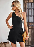 Solid Color One-Shoulder Romper Shorts