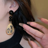 SILVER NEEDLE DROPS OIL LEAVES WATER DROPS EARRINGS_CWAJE205