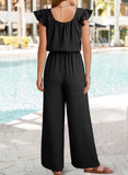 Womens Ruched Romper With Ruffle Sleeves