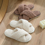 FURRY CROSS STRAP COTTON SLIPPERS_CWSHS0823