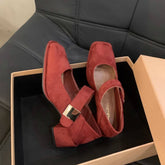 RED BLOCK HEEL SQUARE TOE MARY JANE SHOES_CWSHF0110