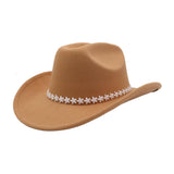 BROWN COWBOY FELT HAT WITH DAISY FLOWER TRIM_CWAH04453