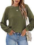 Solid color lace splice pullover long sleeve top
