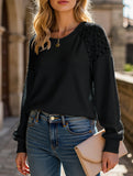 Solid color lace splice pullover long sleeve top