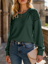 Solid color lace splice pullover long sleeve top