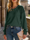 Solid color lace splice pullover long sleeve top