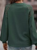Solid color lace splice pullover long sleeve top