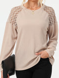 Solid color lace splice pullover long sleeve top