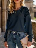 Solid color lace splice pullover long sleeve top