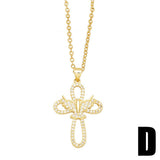 GOLDEN ZIRCON CROSS PENDANT NECKLACE_CWAJE0905