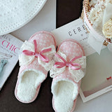 SWEET LACE BOWKNOT COTTON NON SLIP SLIPPERS_CWMM2950
