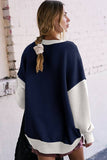 Two-Tone Round-Neck Loose Pullover Hoodie