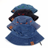 LETTER DENIM HOLE COLORBLOCK BUCKET HAT_CWAH1551