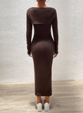 Solid Color Halter Dress Long Sleeve Top