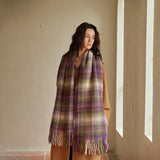 PURPLE PINK WOOL BLEND PLAID SCARF WINTER WARMTH_CWASC2334