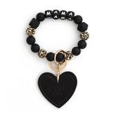 LEOPARD PRINT SILICONE BEAD HEART BRACELET KEYCHAIN_CWAB5018