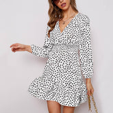 V-Neck Bubble Long Sleeve Skirt Dress