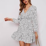 V-Neck Bubble Long Sleeve Skirt Dress