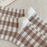 Women Brown Casual Plaid Socks_Cwms0958