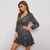 V-Neck Bubble Long Sleeve Skirt Dress