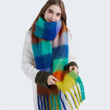 OLORFUL MOHAIR CHECKERED SCARF THICK WRAP_CWASC0167