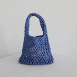 SMALL COTTON ROPE SOLID BEACH BAGS TOTES WITH MESH_CWAB1989