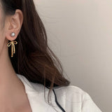 Womens Fashionable Long Tassel Bow Earrings