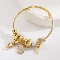 DIY CROWN BEAR LETTER CHARM COUPLE BRACELET_CWMM8493