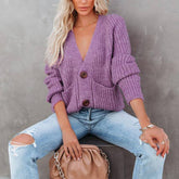 Solid Color V-Neck Single Breasted Cardigan Coat