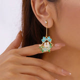 OIL PAINTING CHERRY BLOSSOM RABBIT EARRINGS_CWAJE2422