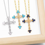 COLORED ZIRCON CROSS PENDANT NECKLACE_CWAJE0910