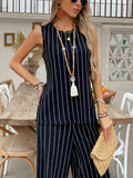 Striped Tank Top Wide Leg Pants Loose Suit