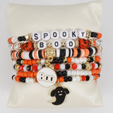 Cwaje05704_Halloween Skull Pumpkin Ghost Beaded Bracelet