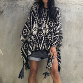 PULLOVER KNITTED CAPE SHAWL BAT PRINT TASSEL SHAWL_CWASC1539