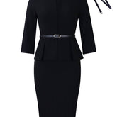 V-Neck Ruffled High Waist Slim Commuter Dress