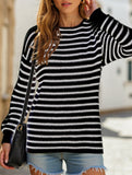 Loose-fitting turtleneck sweater with stripes