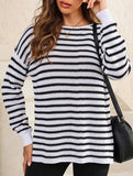 Loose-fitting turtleneck sweater with stripes