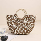 HALF ROUND SHOULDER BEACH TOTE STRAW BAG_CWAB1868