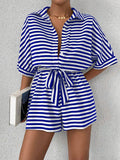 Womens Striped Buttoned Cardigan Romper