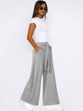 Solid Color Sag All-In-One Lace-Up Wide-Leg Pants
