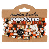 Cwaje05704_Halloween Skull Pumpkin Ghost Beaded Bracelet
